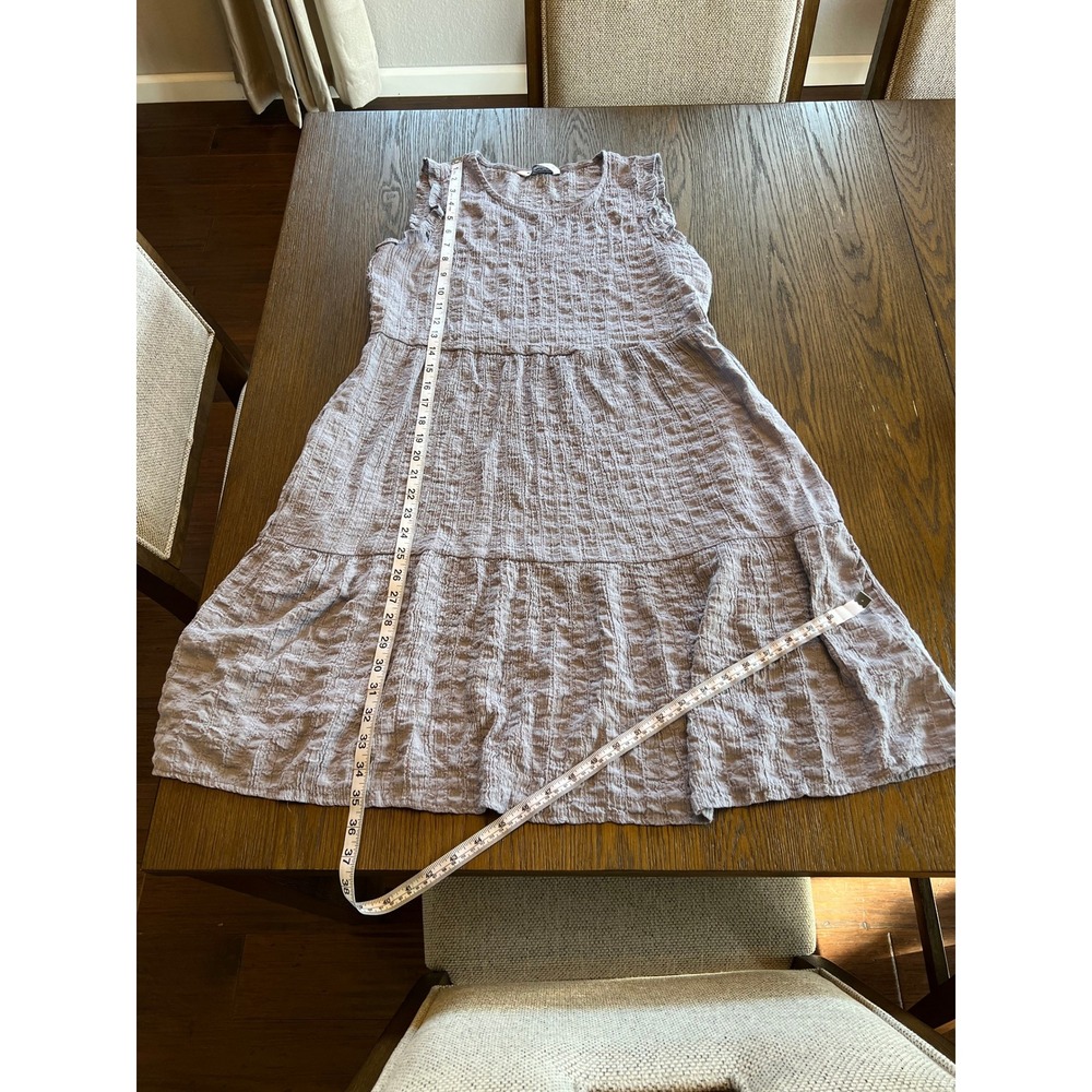 Sonoma Tiered Dress Rayon Blend Textured Ruffle Shoulder Boho Lavender Blue M - Picture 6 of 8